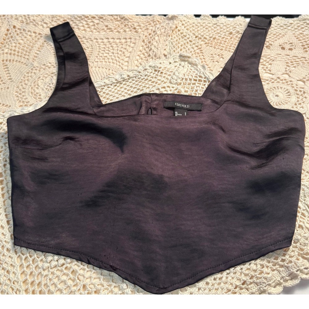 Goth Black Satin Y2K Corset Crop Top Edgy Handkerchief Hem Small